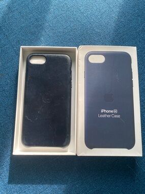 Apple Leather iPhone Case in Dark Navy Blue